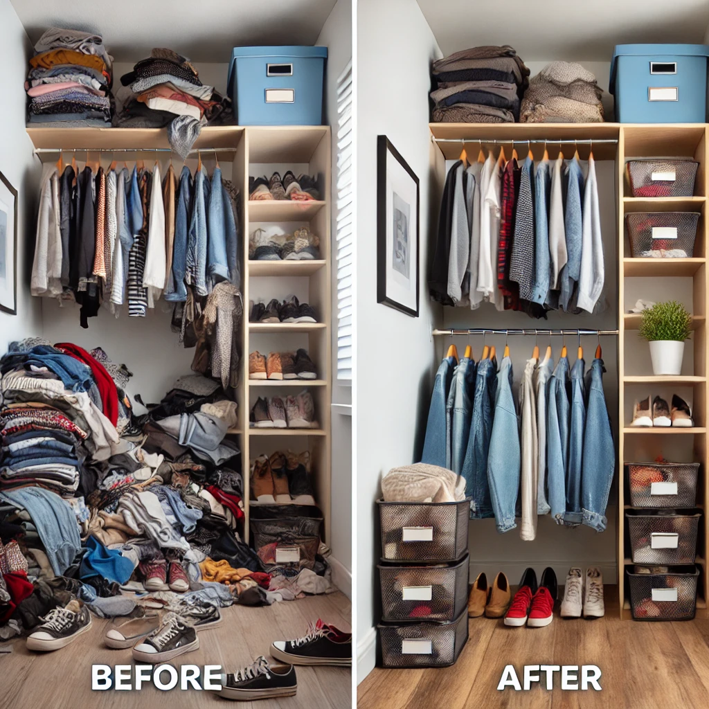 how to organize a small closet with lots of clothes